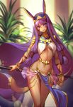 1girl bracelet breasts dark_skin fate/grand_order fate_(series) highres jewelry light_smile long_hair looking_at_viewer nitocris_(fate/grand_order) purple_hair solo staff thighs under_boob very_long_hair violet_eyes wide_hips yoshimo1516 