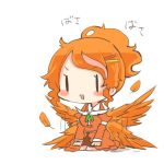  1girl aquila_(kantai_collection) bird_wings blush chibi feathered_wings flapping hair_ornament hairclip kantai_collection lowres open_mouth orange_hair rebecca_(keinelove) seiza sitting solo wings 