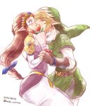  1boy 1girl blonde_hair blue_eyes blush brown_hair closed_eyes flower kaidou_mitsuki kiss link long_hair pointy_ears princess_zelda short_hair the_legend_of_zelda the_legend_of_zelda:_twilight_princess 