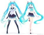  aqua_eyes aqua_hair bishoujo_senshi_sailor_moon cosplay elbow_gloves gloves hatsune_miku headset long_hair midriff open_mouth saki_(hxaxcxk) simple_background skirt standing standing_on_one_leg thigh-highs twintails v very_long_hair vocaloid white_background 