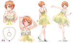  ;d bare_shoulders casual dress earrings flower grin high_heels highres hoshizora_rin jewelry love_live! love_live!_school_idol_project necklace one_eye_closed open_mouth orange_hair sheska_xue short_hair smile 