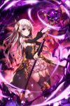  1girl armor armored_boots black_joa black_legwear boots detached_sleeves highres holding holding_weapon long_hair looking_at_viewer magic original silver_hair skirt solo staff thigh-highs two_side_up violet_eyes weapon 