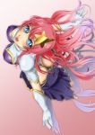  1girl blue_eyes blush breasts covered_nipples from_above gloves gundam gundam_seed gundam_seed_destiny hair_ornament highleg large_breasts leotard long_hair looking_at_viewer looking_up meer_campbell nanten_yo open_mouth pink_hair smile solo star star_hair_ornament 