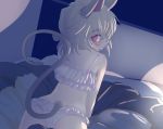  1girl animal_ears blush bra frilled_bra frilled_panties frills grey_hair indoors ishikkoro looking_at_viewer looking_back mouse_ears mouse_tail nazrin panties profile red_eyes short_hair solo tail touhou underwear underwear_only 