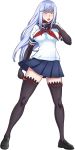  1girl absurdres breasts full_body gloves highres large_breasts long_hair megami_saiko official_art open_mouth school_uniform silver_hair solo transparent_background white_eyes white_hair yandere_simulator 