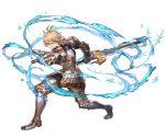  1boy armor blonde_hair blue_eyes full_body granblue_fantasy holding holding_sword holding_weapon male_focus minaba_hideo official_art pointing pointing_at_viewer romeo_(granblue_fantasy) solo sword water weapon 