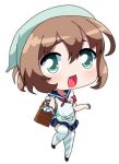  1girl apron brown_hair green_eyes happy open_mouth school_uniform short_hair solo yandere_simulator 