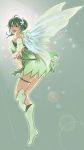  1girl ass bula green_eyes green_hair highres looking_back one_eye_closed original outstretched_arm pointy_ears skindentation thigh_strap wings 