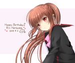  1girl brown_hair dated hair_ornament happy_birthday little_busters!! long_hair natsume_rin ponytail red_eyes school_uniform smile zaki_(negitorooic) 