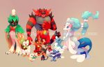  brionne dartrix evolution group_picture litten_(pokemon) no_humans pokemon pokemon_(game) pokemon_sm popplio rowlet torracat zerudez 