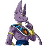 1boy absurdres animal_ears arm_behind_back armlet beerus black_eyes cat_ears claws dragon_ball dragon_ball_z egyptian_clothes from_below highres jewelry male_focus neck_ring profile ribs shimura_kenshirou single_earring smile solo tail upper_body wrist_cuffs 