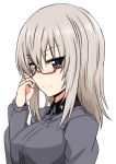  1girl blue_eyes girls_und_panzer glasses itsumi_erika long_hair military military_uniform silver_hair solo take_(shokumu-taiman) uniform 