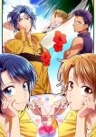  2girls 3boys atobe_keigo blue_hair brown_hair chikariya doki_doki_survival drinking_straw dual_persona flower glasses headband heart_straw jacket kite_eishirou multiple_boys multiple_girls purple_hair short_hair tennis_no_ouji-sama tsujimoto_ayaka yukimura_seiichi 