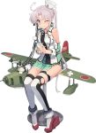  1girl aircraft airplane akitsushima_(kantai_collection) bandages bowl cup flying_boat food hat kantai_collection long_hair nishikitaitei-chan official_art one_eye_closed shizuma_yoshinori side_ponytail skirt solo source_request tea torn_clothes uniform violet_eyes 