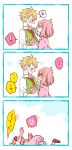  ! ... 1boy 1girl anger_vein assertive blonde_hair blush comic couple embarrassed glasses glomp heart hetero hug incipient_kiss kanbara_akihito kuriyama_mirai kyoukai_no_kanata nmunco pink_hair red-framed_eyewear short_hair spoken_ellipsis spoken_exclamation_mark spoken_heart sweatdrop 