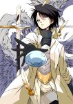  1girl black_hair feathers gloves makkamu rapier rimuru sakaguchi_hinata slime sword tensei_shitara_slime_datta_ken violet_eyes weapon 