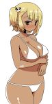  1girl absurdres bikini blonde_hair blush breasts brown_eyes highres navel original solo sumiyao_(amam) swimsuit tan 