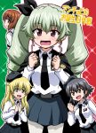  4girls anchovy blush cape carpaccio clenched_hands cover cover_page doujin_cover drill_hair girls_und_panzer hands_together italy ken_(haresaku) military military_uniform multiple_girls necktie nishizumi_miho open_mouth pepperoni_(girls_und_panzer) pleated_skirt school_uniform serafuku skirt twin_drills uniform white_legwear 