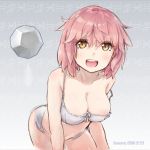  1girl :d artist_name bare_shoulders bra breasts cleavage collarbone dated dodecahedron fate/kaleid_liner_prisma_illya fate_(series) laoism large_breasts looking_at_viewer open_mouth panties pink_hair short_hair sketch smile solo strap_slip tanaka_(fate/kaleid_liner) underwear underwear_only white_bra white_panties yellow_eyes 