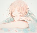  1boy closed_eyes male_focus natsume_takashi natsume_yuujinchou orange_hair petals short_hair sleeping solo tofuvi 