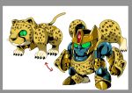  1boy beast_wars cheetah cheetor directional_arrow fangs green_eyes insignia kamizono_(spookyhouse) machine machinery maximal mecha no_humans oldschool robot smile solo transformers 