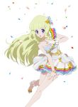  1girl :o blonde_hair blue_eyes bracelet braid confession dress hair_ornament idol jewelry long_hair necklace official_art rainbow_order shirley_fennes simple_background single_glove solo tales_of_(series) tales_of_legendia white_background 