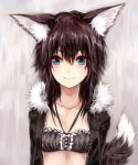  1girl absurdres animal_ears black_hair blue_eyes breasts closed_mouth collarbone commentary_request eyebrows eyebrows_visible_through_hair fox_ears fox_tail hair_between_eyes highres looking_at_viewer original small_breasts smile solo sukemyon tagme tail upper_body 