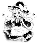  1girl apron bangs bow braid greyscale hair_bow hat hat_bow kedama_milk kirisame_marisa long_hair looking_at_viewer monochrome short_sleeves side_braid simple_background skirt solo star touhou vest white_background witch_hat 