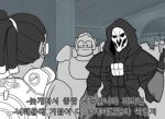  4boys gorilla korean long_hair lucio_(overwatch) multiple_boys olympus_guardian overwatch parody ponytail reaper_(overwatch) reinhardt_(overwatch) skull skull_mask translated winston_(overwatch) 