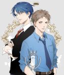  1boy 1girl belt blue_hair brown_hair gekkan_shoujo_nozaki-kun green_eyes hori_masayuki kashima_yuu necktie par. reverse_trap school_uniform short_hair 