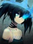  1girl black_hair black_rock_shooter black_rock_shooter_(character) black_rock_shooter_beast blue_eyes commentary glowing glowing_eye highres looking_at_viewer pale_skin solo tank_top twintails xh 