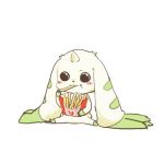  black_eyes blush digimon eating floppy_ears french_fries horn lowres no_humans rebecca_(keinelove) solo terriermon 