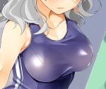  1girl breasts byte_(allbyte) collarbone competition_swimsuit covered_nipples head_out_of_frame highres kantai_collection kashima_(kantai_collection) large_breasts lips one-piece_swimsuit silver_hair solo swimsuit upper_body 