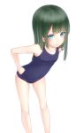  1girl blue_eyes green_hair highres leaning_forward long_hair looking_at_viewer noppi_(noppi_98) original school_swimsuit simple_background solo swimsuit 