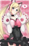  1girl alina_pegova animal_ears blonde_hair blue_eyes breasts cat_ear_headphones cat_ears cat_tail choker cleavage dress gloves head_tilt headphones heart large_breasts long_hair lucky_chloe namco paw_gloves smile solo spoken_heart tail tekken tekken_7 twintails 