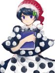  1girl black_hair blue_eyes book bow doremy_sweet hair_bow hair_ribbon hat looking_at_viewer pom_pom_(clothes) ribbon sketch smile solo tama_(hiroshige_36) touhou 
