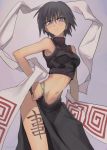  1girl armpits black_hair blue_eyes crop_top fushoku houshin_engi midriff navel ou_kijin short_hair solo tattoo 