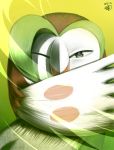  artist_name dartrix dated feathered_wings green_background green_eyes highres kththeartist no_humans one_eye_closed pokemon pokemon_(creature) pokemon_(game) pokemon_sm simple_background solo wings 
