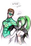  1boy 1girl breasts crossover dc_comics green_hair green_heart green_lantern green_lantern_corps hal_jordan highres isaki_tanaka large_breasts neptune_(series) vert 