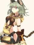  1girl :3 animal_ears breasts claw_(weapon) claws collar erun_(granblue_fantasy) gloves granblue_fantasy hair_between_eyes long_hair red_eyes sen_(granblue_fantasy) silver_hair simple_background skirt smile solo weapon 