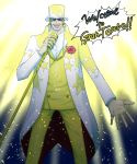  !! 1boy earrings flower formal gild_tesoro green_hair jewelry microphone microphone_stand necklace one_piece one_piece_film_gold open_mouth ring river_ls rose solo suit sunglasses teeth 