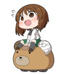  1girl boko_(girls_und_panzer) brown_eyes brown_hair chibi commentary_request girls_und_panzer mansyontintai nishizumi_miho open_mouth riding school_uniform short_hair simple_background solo white_background 