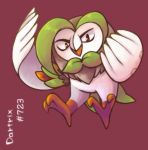  character_name dartrix feathered_wings kani_(pixiv388344) no_humans pokemon pokemon_(creature) pokemon_(game) pokemon_sm red_background red_eyes simple_background solo wings 