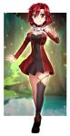  artist_request bare_shoulders breasts cleavage collar collared_dress cutout dress highres izetta kneehighs looking_at_viewer red_eyes redhead shoes shuumatsu_no_izetta single_thighhigh smile solo standing thigh-highs wintersteam 