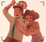  2boys 2girls baby black_eyes black_hair blue_pants brown_hair brown_pants crayon_shin-chan happy multiple_boys multiple_girls necktie nohara_himawari nohara_hiroshi nohara_misae nohara_shinnosuke pants photo pink_shirt red_shirt shirt shorts white_shirt yellow_shorts 