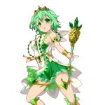  1girl 2girls :o armlet bracer breasts green green_eyes green_hair holding kusaka_souji looking_at_viewer multiple_girls official_art sideboob solo thighlet tiara transparent_background uchi_no_hime-sama_ga_ichiban_kawaii wand 