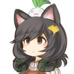  10eki_(tenchou) 1girl animal_ears black_hair brown_hair cat_ears food hair_ornament long_hair o_o on_head onion original rectangular_mouth short_hair simple_background solid_circle_eyes upper_body vegetable white_background 