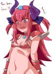  1girl absurdres armor bikini_armor blush breasts dragon_quest dragon_quest_iii english fate/extra fate/extra_ccc fate/grand_order fate_(series) gauntlets highres horns lancer_(fate/extra_ccc) long_hair navel pointy_ears purple_hair sesield small_breasts soldier_(dq3)_(cosplay) solo tears 