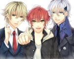  amnesia_(idea_factory) arakunae blue_eyes crossover diabolik_lovers hazuki_kei_(tokimeki_memorial_girl&#039;s_side_1st_love) ikki_(amnesia) sakamaki_ayato tokimeki_memorial_girl&#039;s_side_1st_love white_hair 