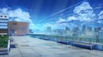  arsenixc bench blue_sky building cityscape clouds highres no_humans original scenery sky 